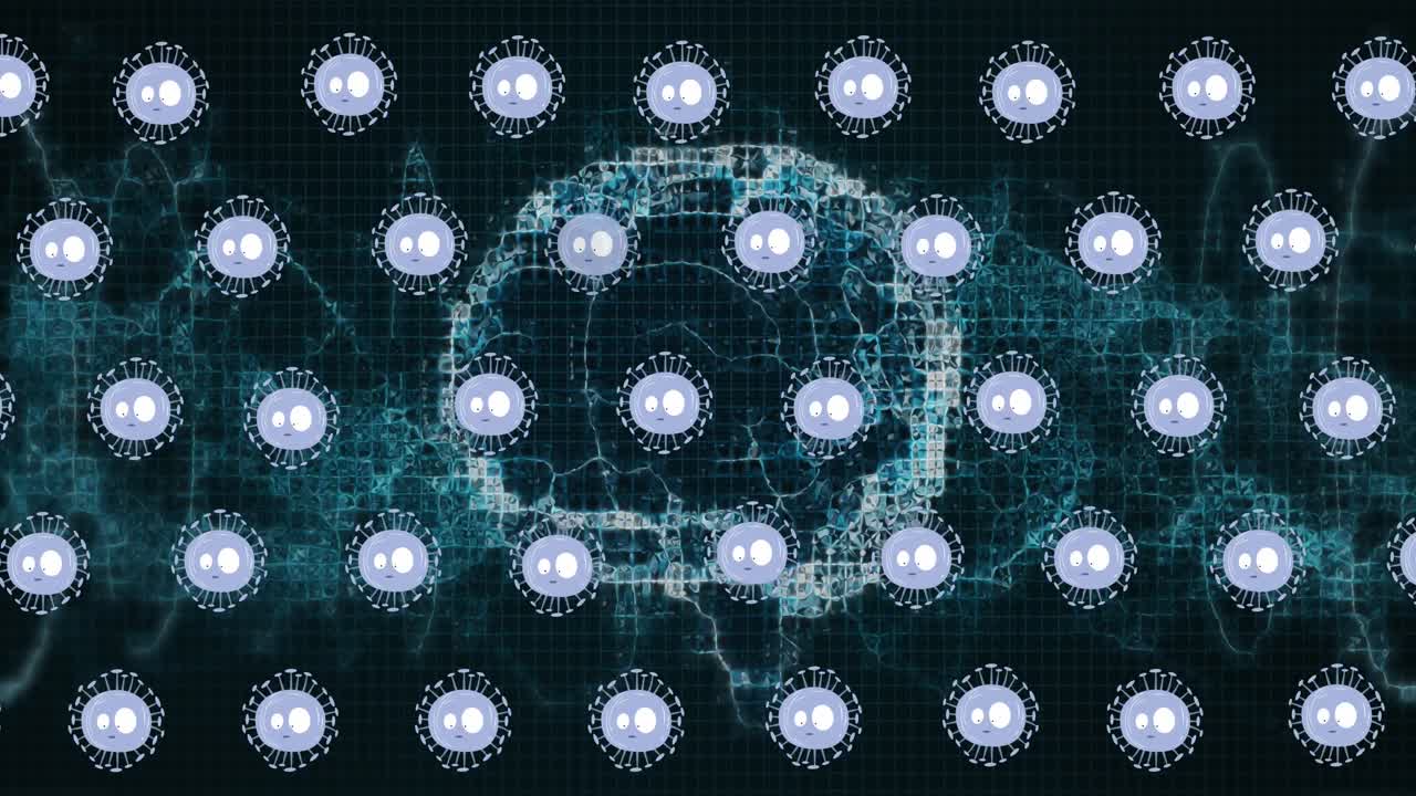 Animation of covid 19 cells moving over human brain and dna strand spinning