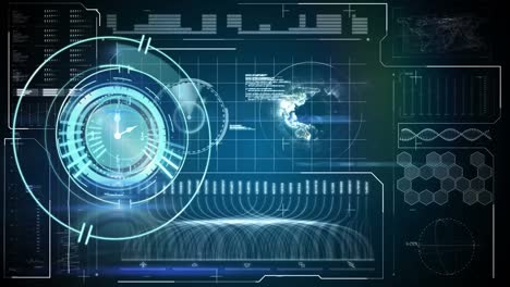 Animación-Del-Tictac-Del-Reloj-Y-Procesamiento-De-Datos-Sobre-La-Cuadrícula.