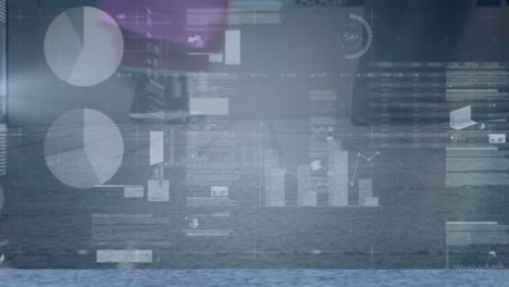 Animation of financial data processing over diverse people walking on street