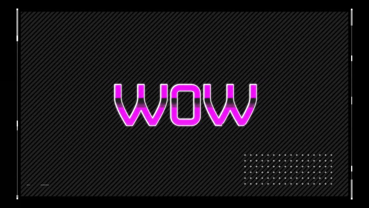 animazione dell'effetto glitch sull'interfaccia con banner di testo wow su sfondo nero