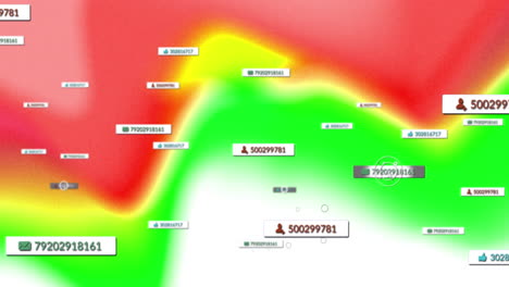 animación de texto e iconos de redes sociales en fondo rojo y verde