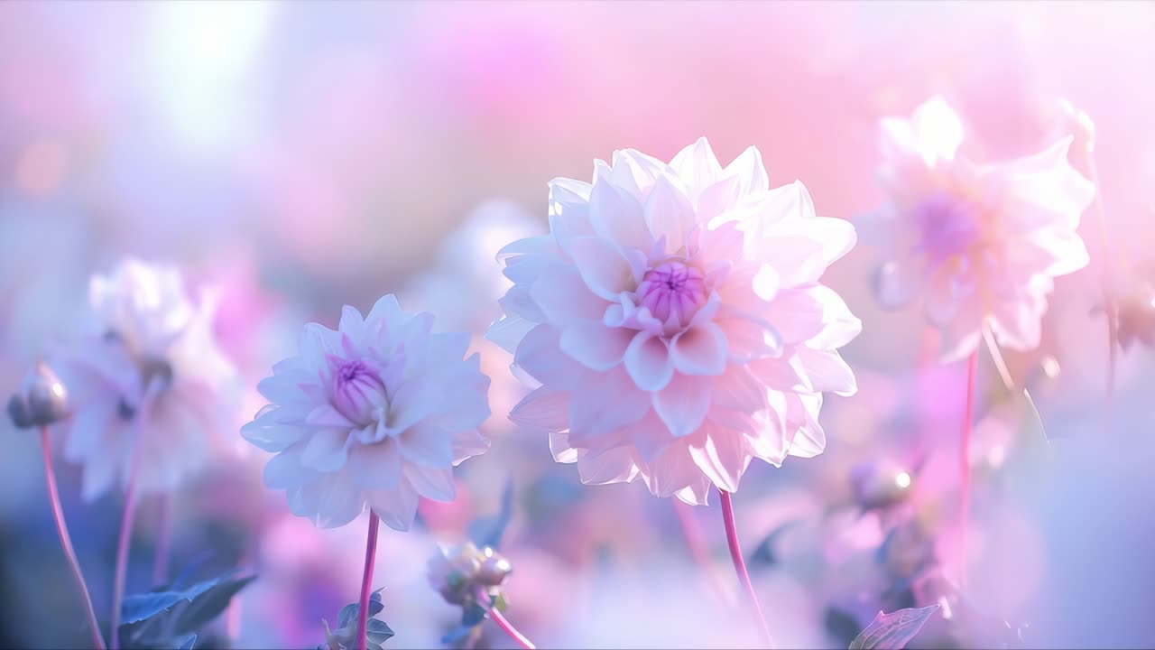 Soft pastel dahlia blossoms in pink hues