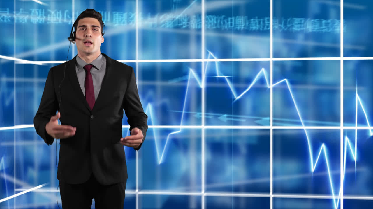 joven presentador caucásico explicando las curvas