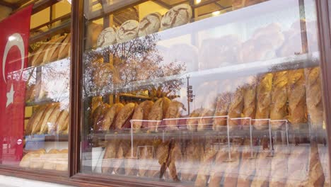 bakery shop window display with bread and pastries in istanbul