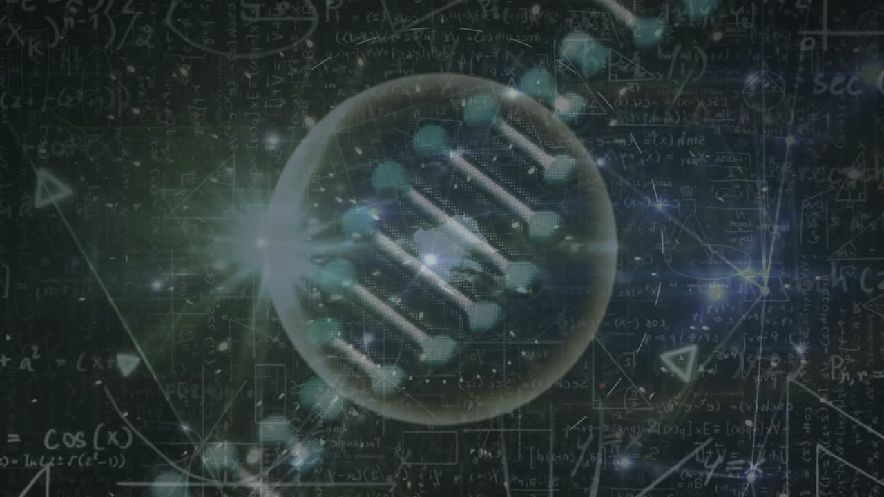 Animation of network of connections over dna and scientific data processing