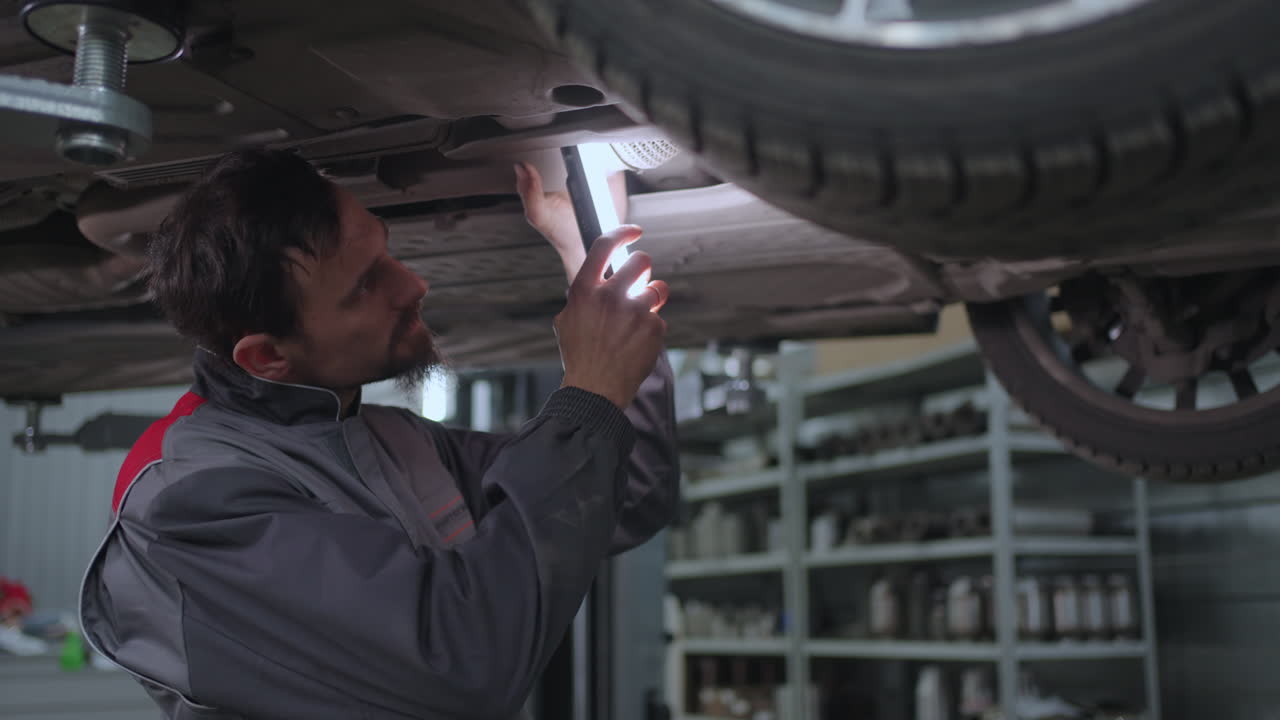 el mecánico automotriz inspecciona el coche antes de las reparaciones. condición técnica de la máquina. evaluación de la reparación