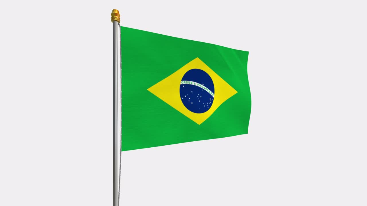 video de bucle de la bandera de brasil revoloteando en el viento, video en cámara lenta de 4k, con canal alfa