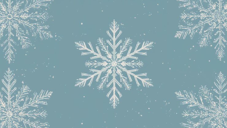 Loop starting central snowflake rotating on teal for loop, corner flakes shifting, flecks drifting