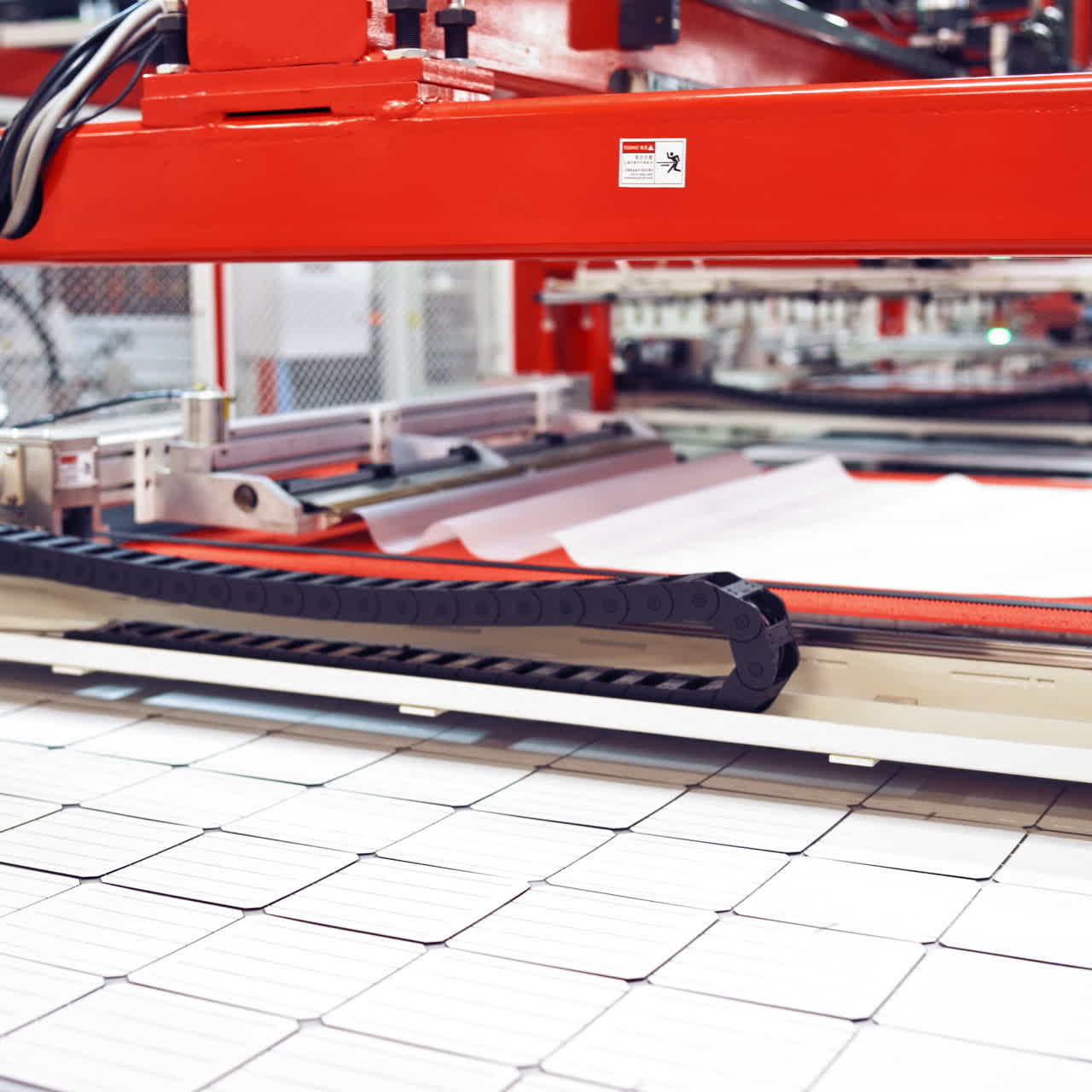 Industrial factory indoors and machinery. Robotic equipment inside the modern factory. Interior of automated manufacturing.