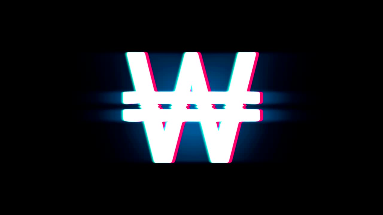 el símbolo de la moneda surcoreana ganó en la animación vintage retro de glitch.