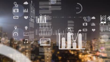animation of data processing with city in background