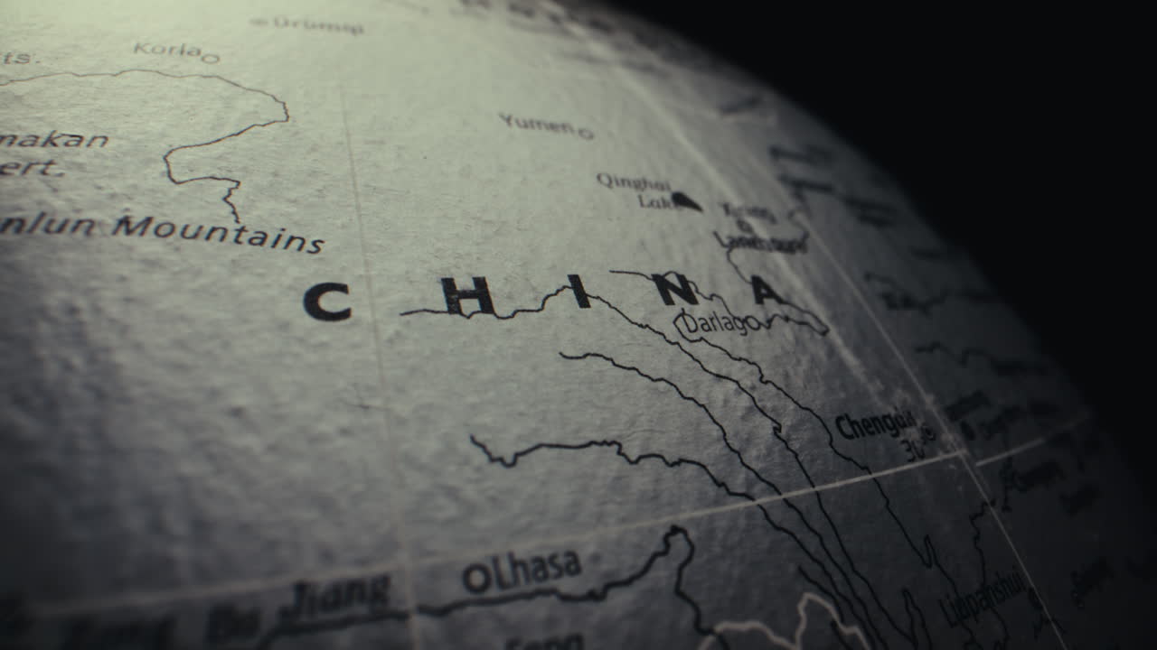Close-up of China on a World Globe Map
