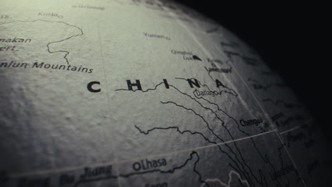 close-up of china on a world globe map