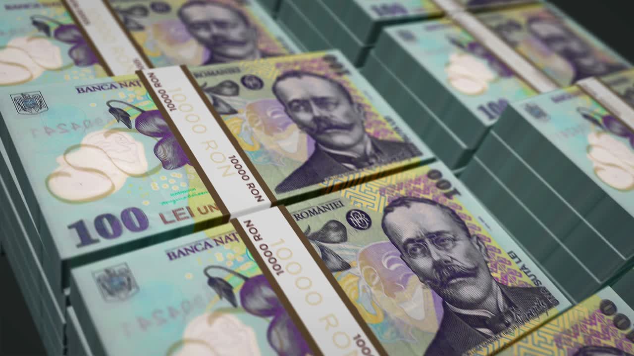 billetes de dinero de leu rumano en un bucle sin costuras