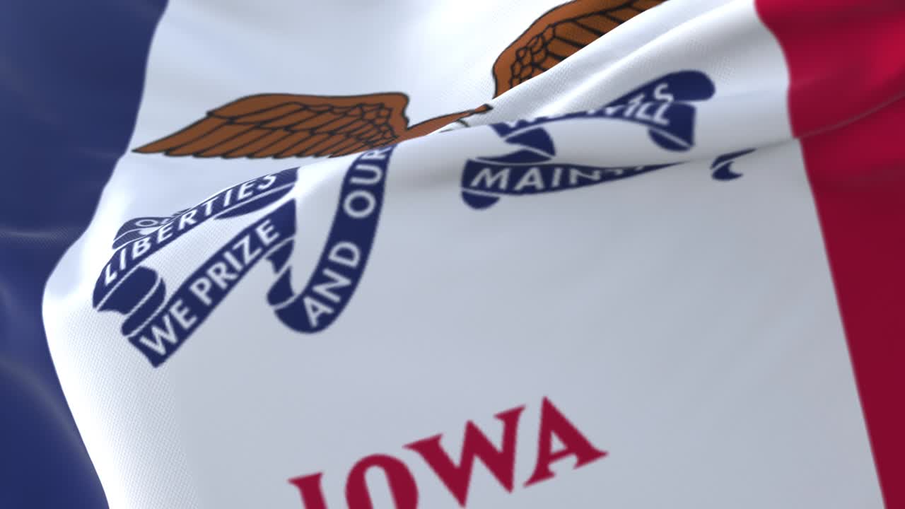 Flag of american state of Iowa, United States, waving at wind. Loop
