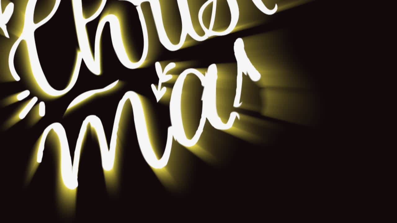 animación de felicitaciones de navidad texto en letras amarillas y blancas sobre fondo negro