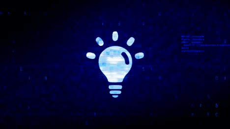 símbolo de luz de la bombilla animación de error de ruido de píxeles digitales.