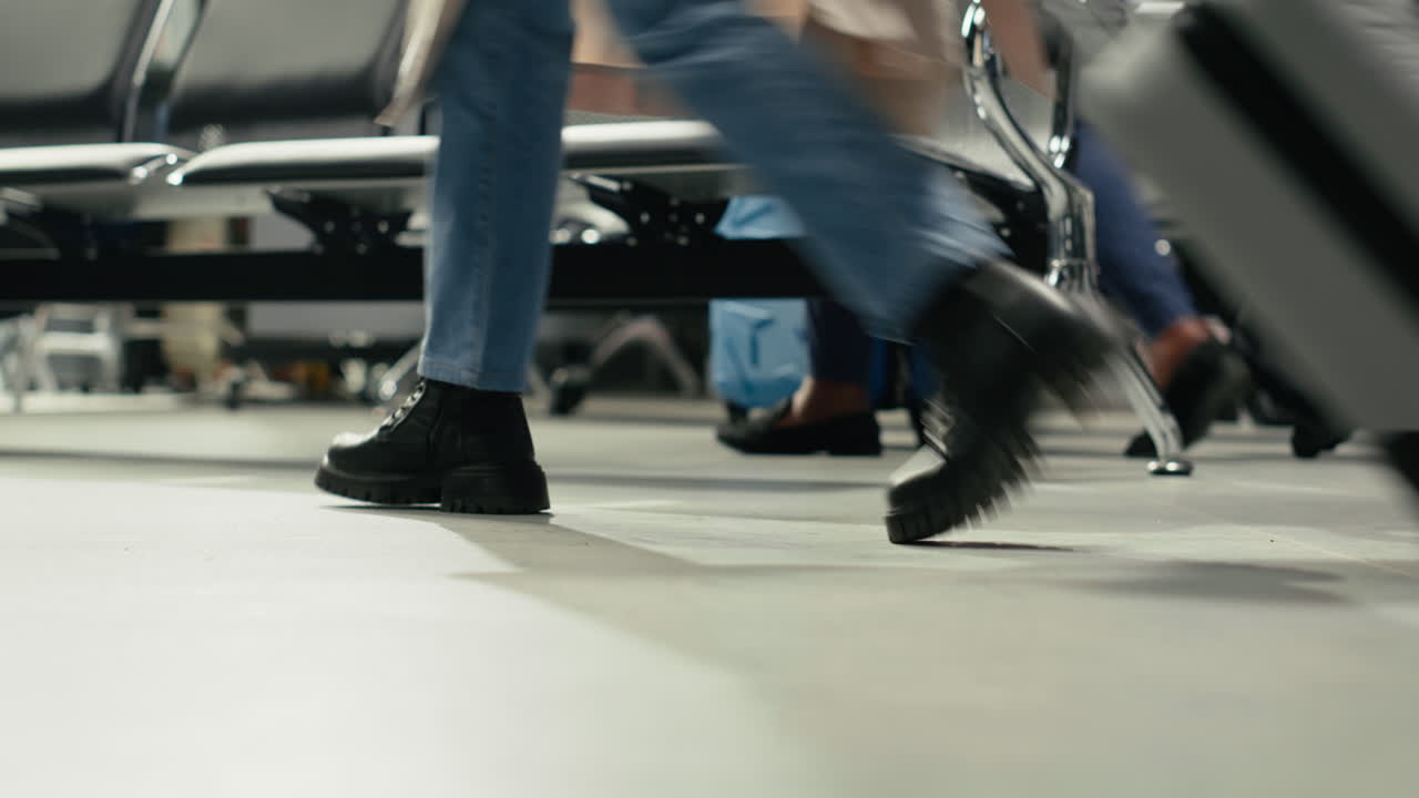 Carrying trolley, airport checkin and close up of tourist in lounge