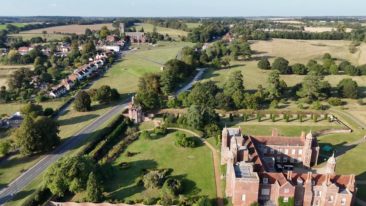 Melford hall suffolk UK Panning drone aerial