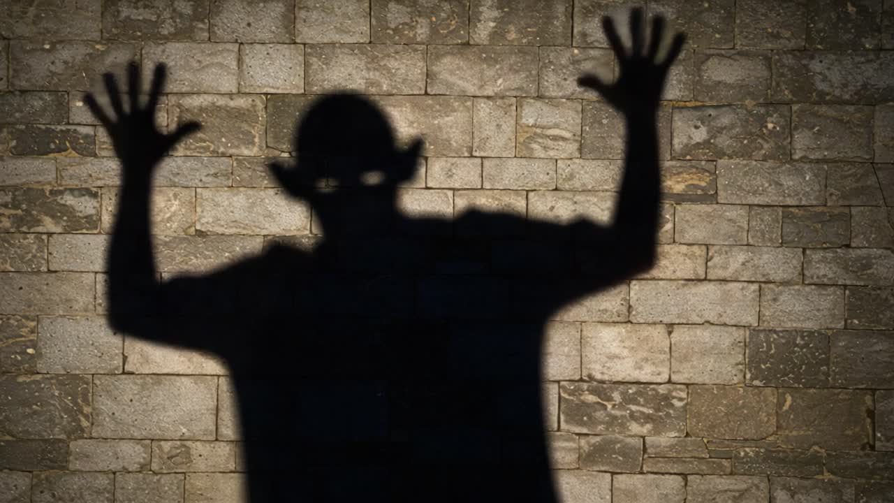 A Spooky Shadow Emerges from the Wall, Creating a Mysterious Atmosphere Filled with Suspense and Foreboding as It Casts an Eerie Silhouette