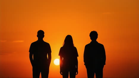 friends silhouettes at sunset