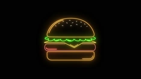 animated neon signs of hamburgers glowing.