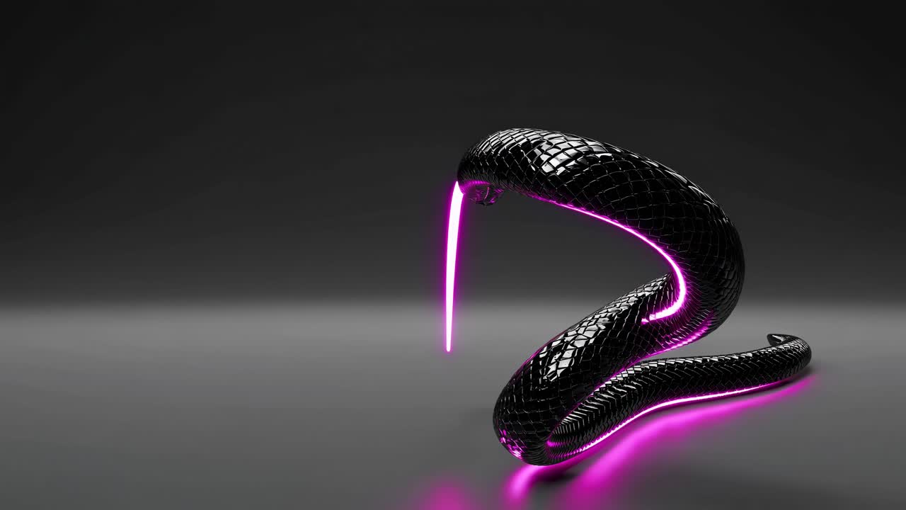 3D Rendered Black Snake with Pink Neon Glow