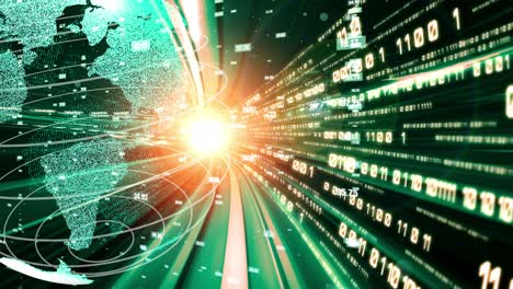 red global futurista y transferencia tácita de datos digitales gráfico en 3d