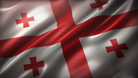 the flag of georgia, high-angle, perspective view, waving in the wind, realistic with a cinematic look and feel, and elegant silky texture