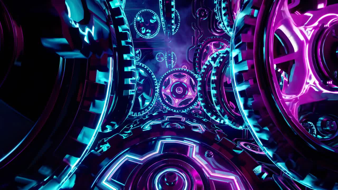 engranajes futuristas abstractos con iluminación de neón