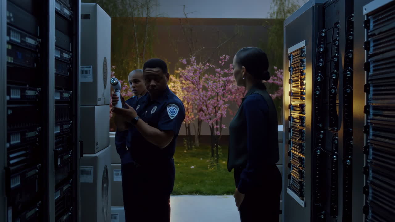 IT Professionals Working in a Modern Data Center with Nature Integration