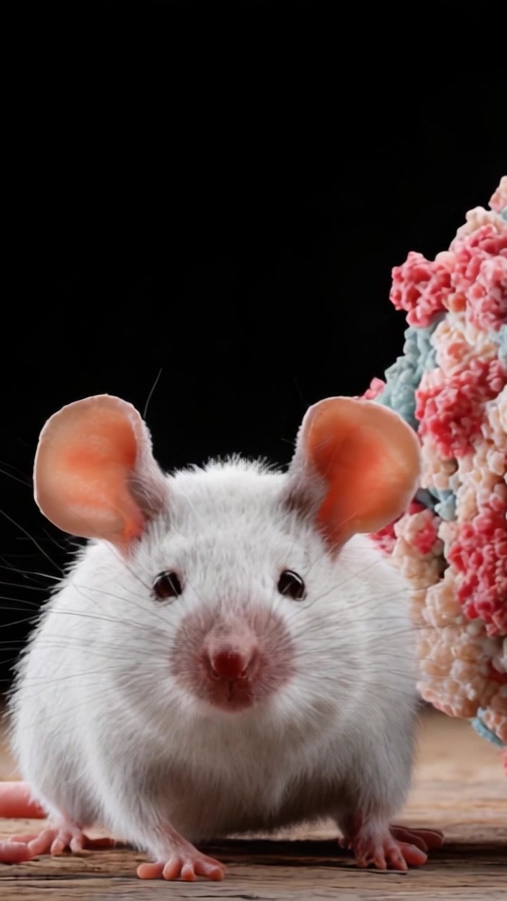Un incontro ravvicinato con un adorabile topo bianco, che mostra le sue caratteristiche distintive e la sua personalità su uno sfondo morbido e texturizzato.