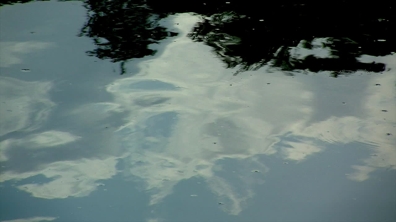 Sky and clouds reflected in undulating water