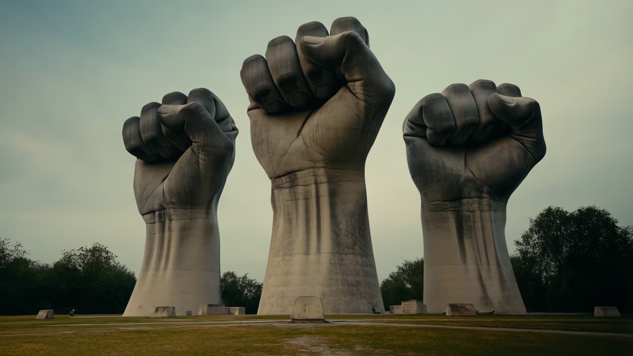 Three Monumental Raised Fist Sculptures