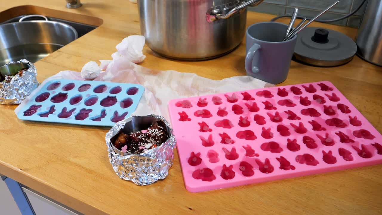 A silicone mold with handmade fruit juice gummies