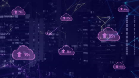 animación de la red de conexiones con iconos sobre el paisaje urbano