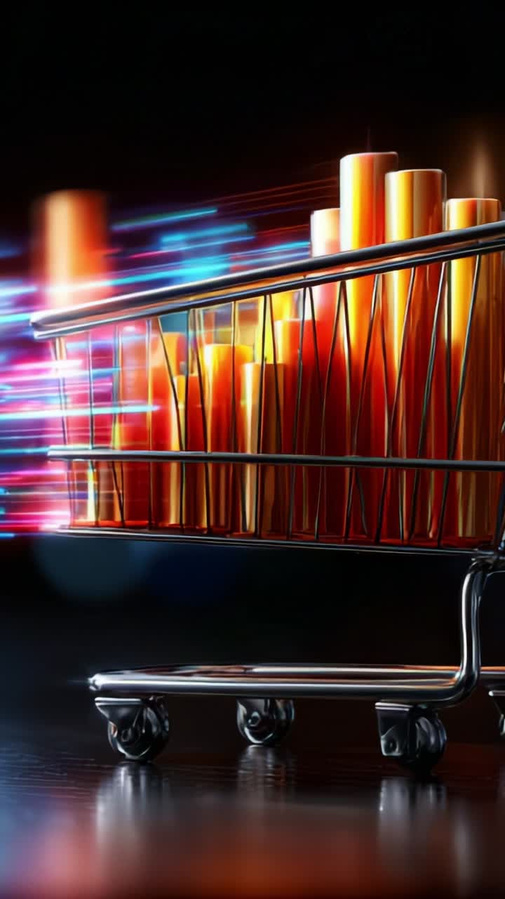 Dynamic Shopping Cart with Colorful Candles: A Visual Journey of Commerce and Festivity Captured in Motion with Vibrant Light Trails