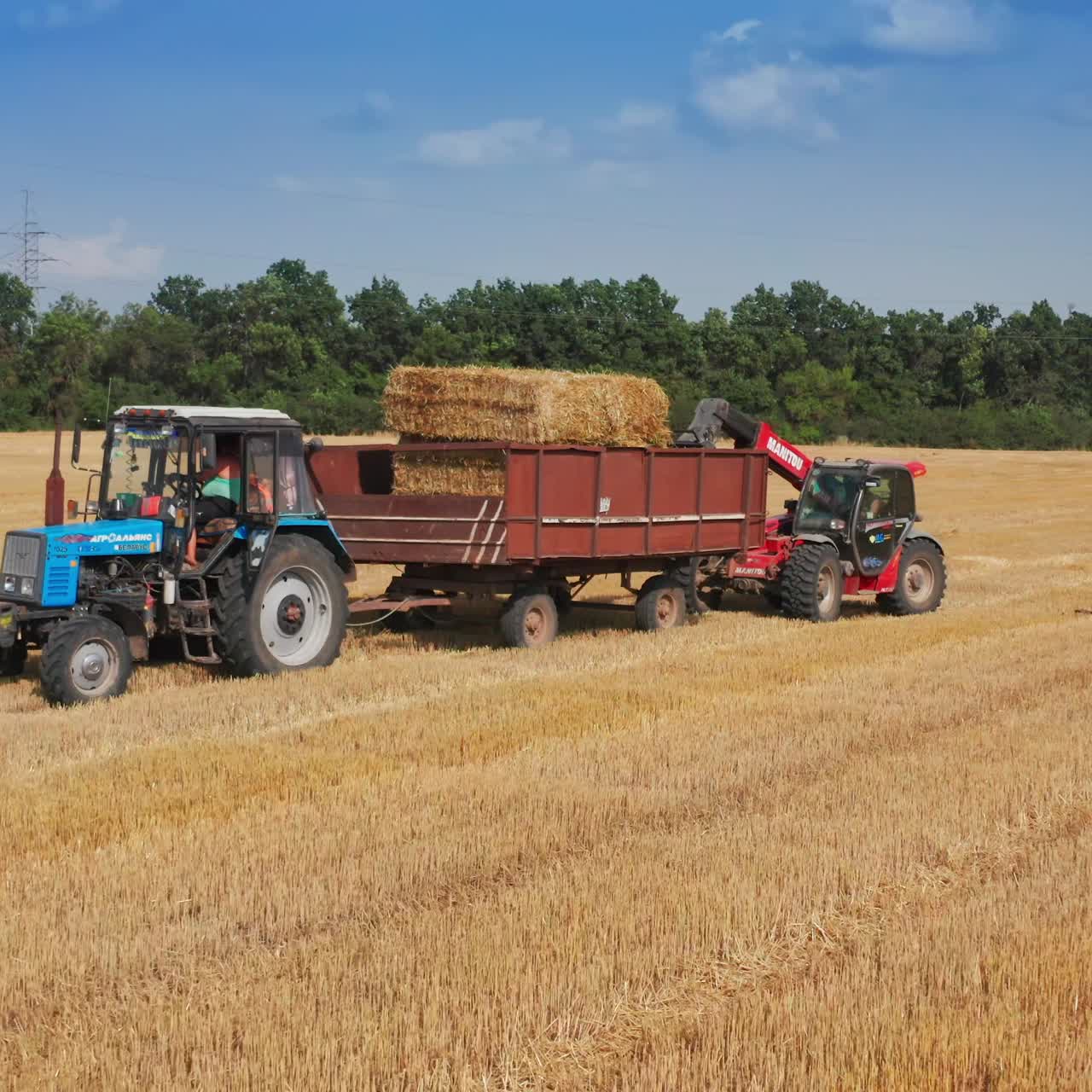 Machinery agricultural farming equipment. Landscape countryside harvesting