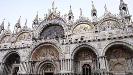 static, front entrance of famous ornate saint marks basilica, venice italy