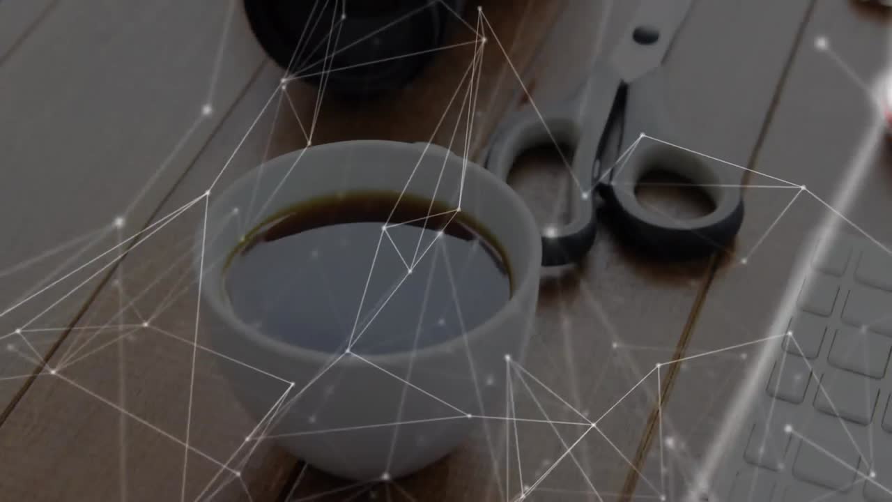 animación de la red de conexiones sobre una taza de café
