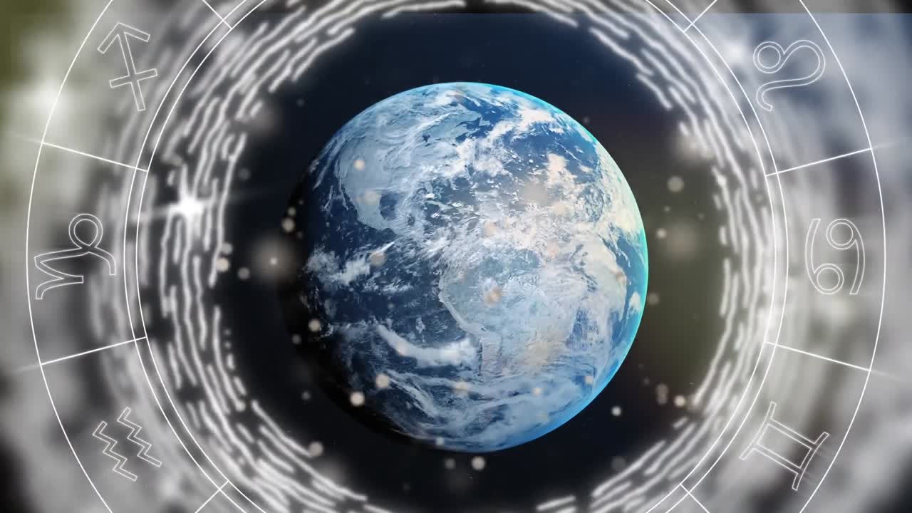 animación de la rueda giratoria del signo de la estrella con la tierra y las estrellas