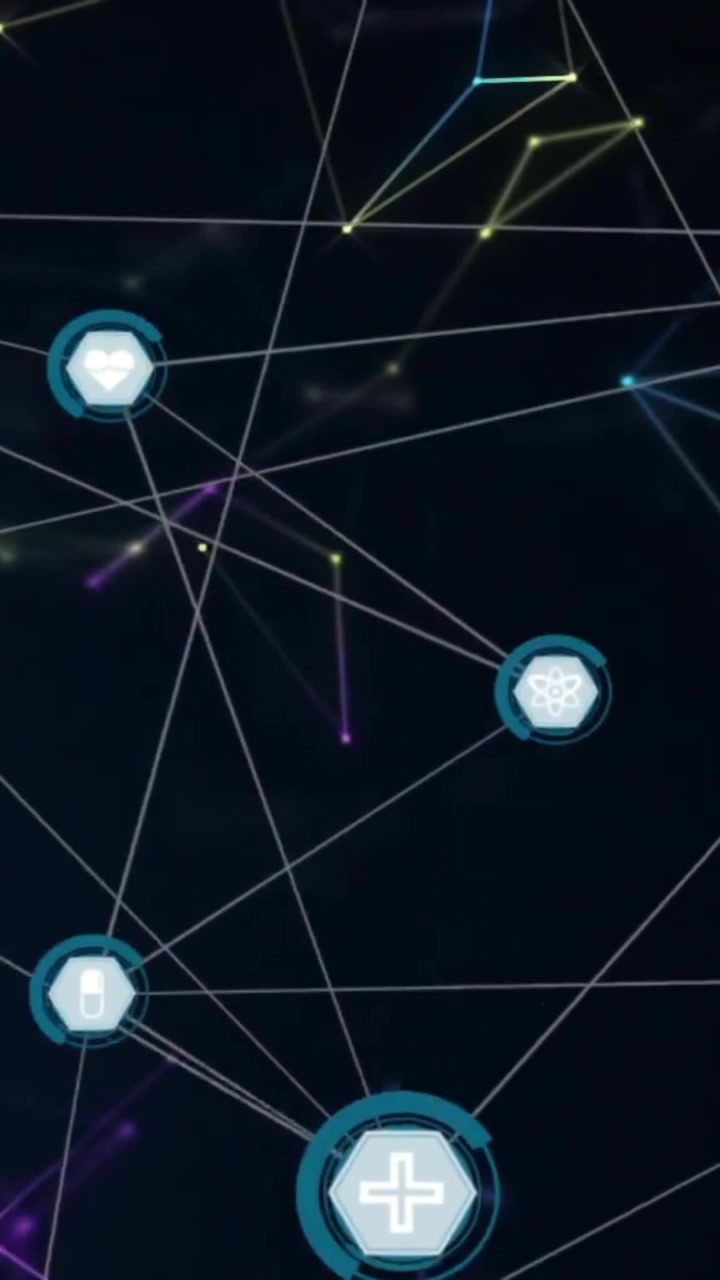 Animación de red de conexiones con iconos sobre fondo negro
