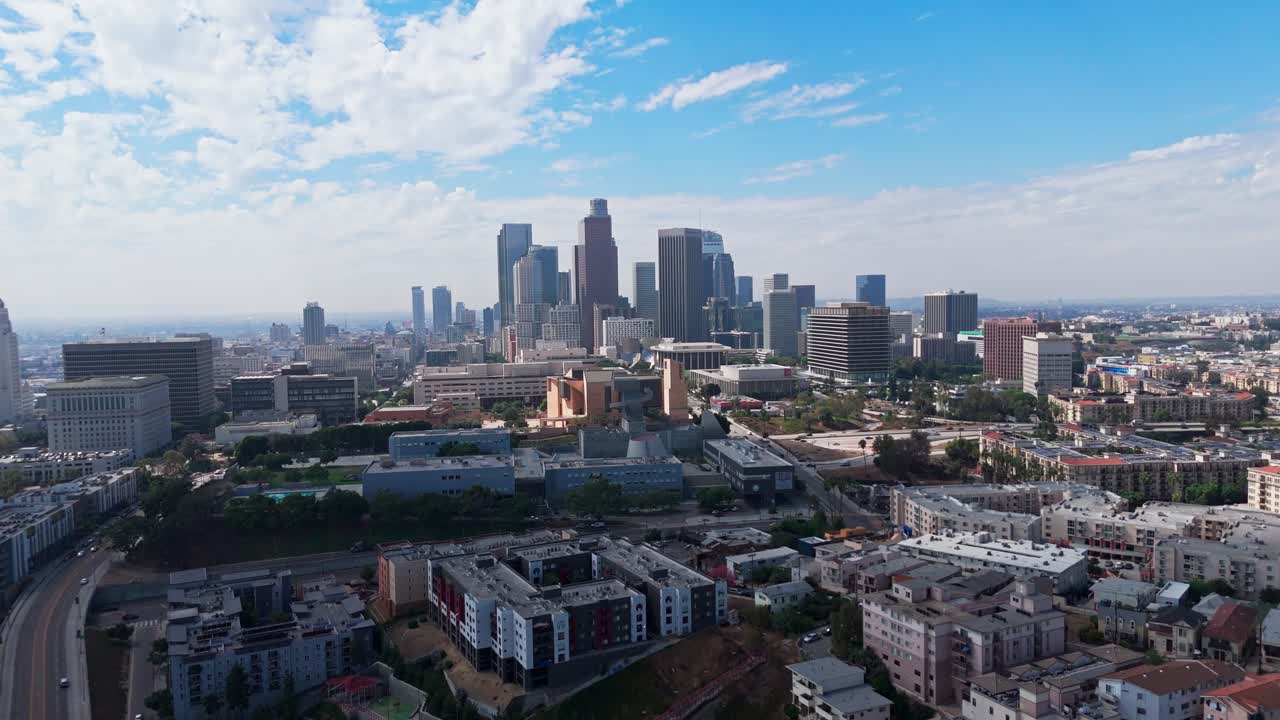 Drone shot Downtown Los Angeles during daytime