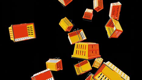 yellow shopping baskets on black background.