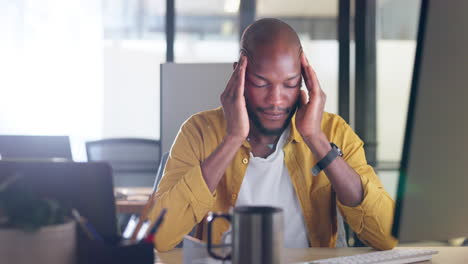 Burnout,-headache-or-black-man-yawn-in-office