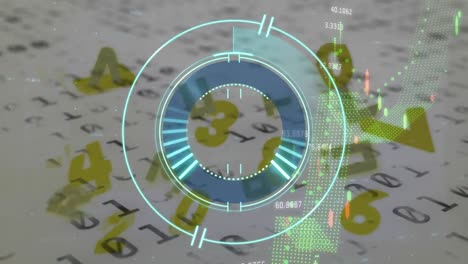 animación de escáner circular con cuenta atrás sobre gráfico y procesamiento de datos