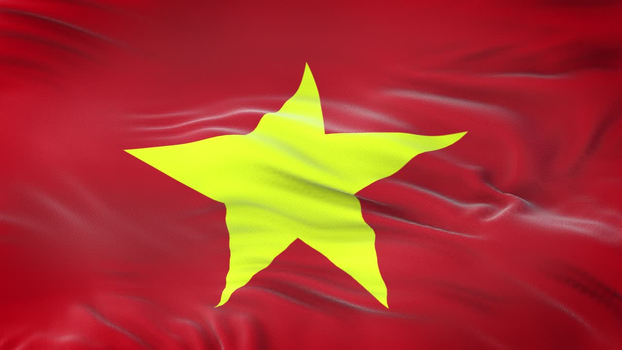 la bandera de vietnam ondeando en el viento con una textura de tela muy detallada.