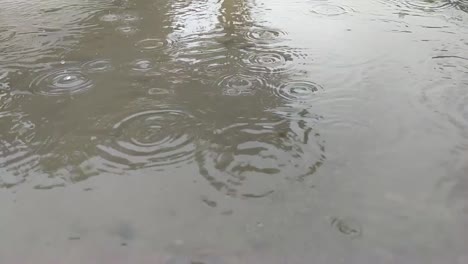 slow motion of rain drops falling in a mud puddle