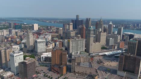 High-angle-aerial-shot-of-downtown-Detroit