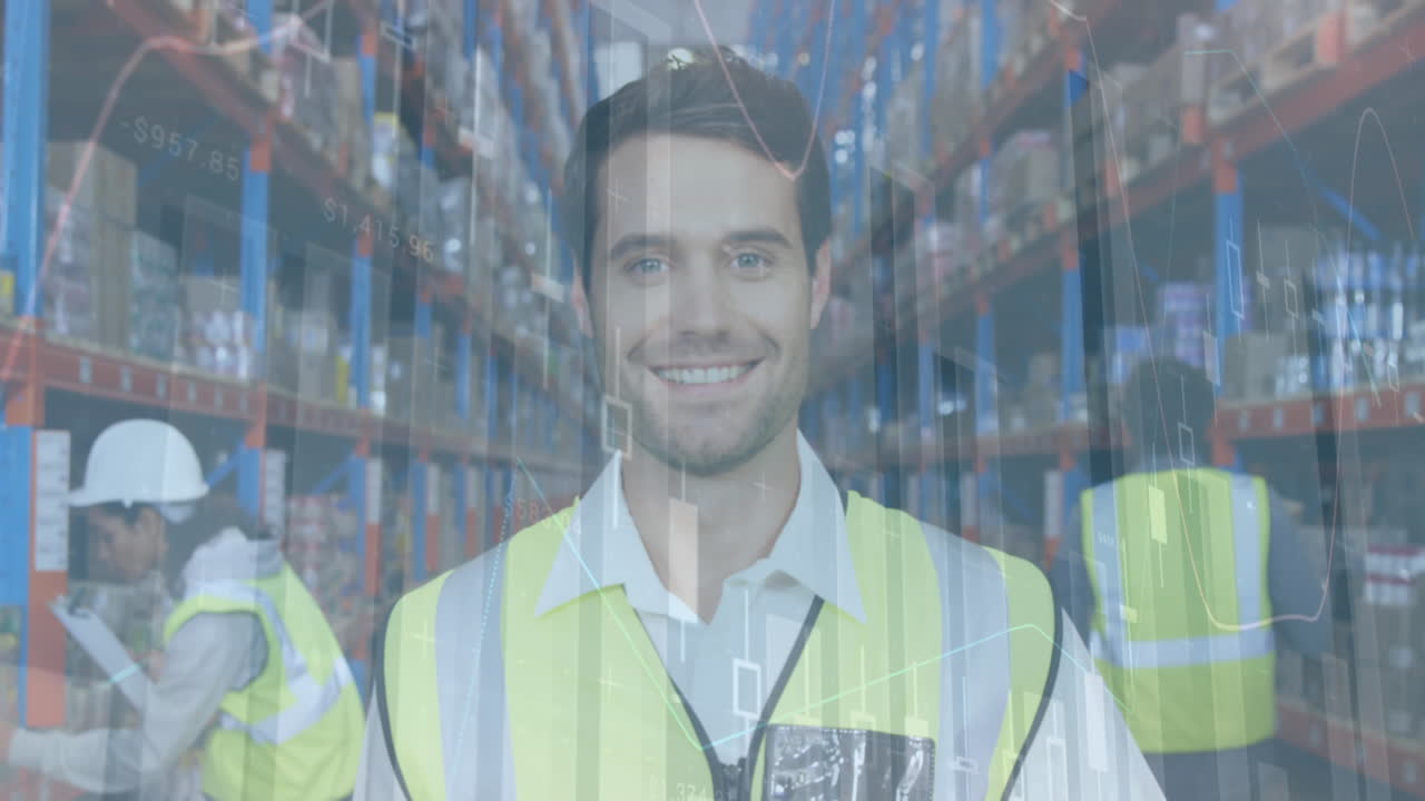 animación de estadísticas y procesamiento de datos financieros sobre hombres y mujeres que trabajan en almacenes